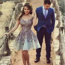 Appliques spitze blumen cocktailkleider knielangen high-end verfeinert cocktail party prom dress 2017 neue yy158