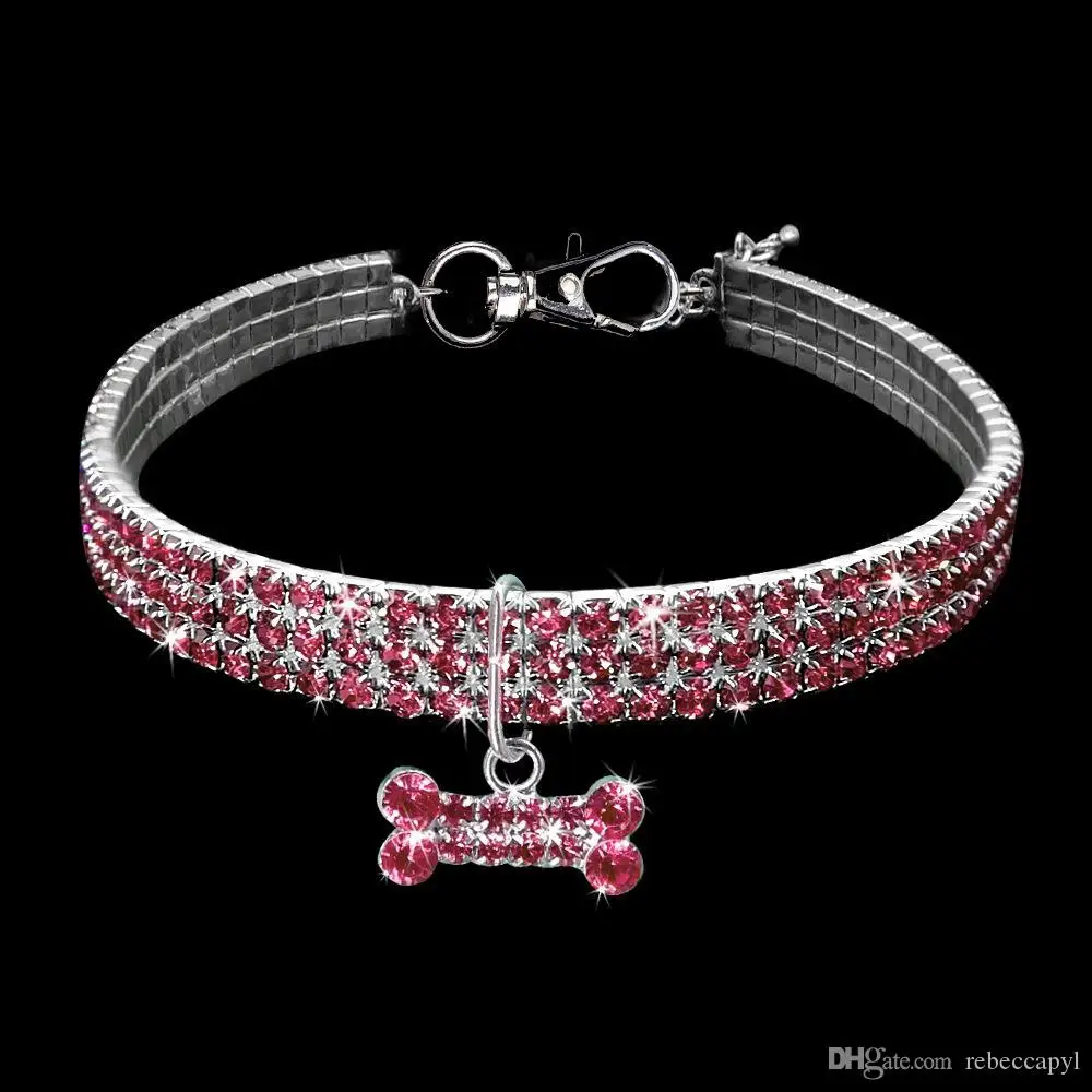 3 ряда кристаллов собака одежда ожерелье Домашние животные ожерелье Собака цепь товары для домашних животных собак ошейник - Цвет: B