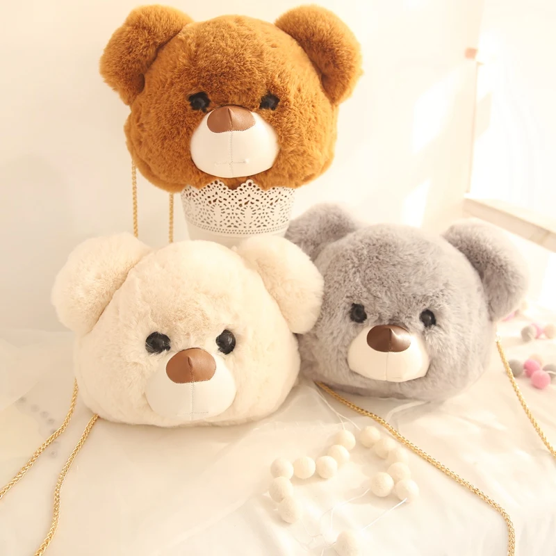 

35cm New Teddy Bear Face Plush Bag Cartoon Plush Bear Tote Bag Handbag Girl Kids Shoulder Bag