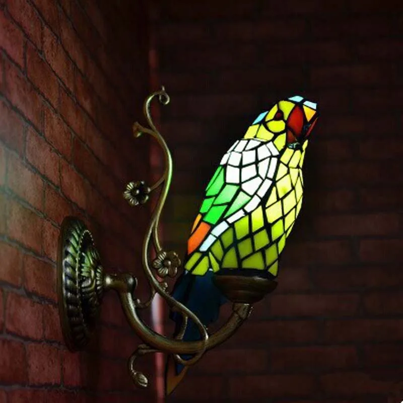 Tiffany Stained Galss Parrot Wall Lamp.1