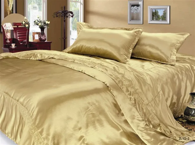 Luxury Green Chinese Silk Satin Euro Design Comforter Set 4pc