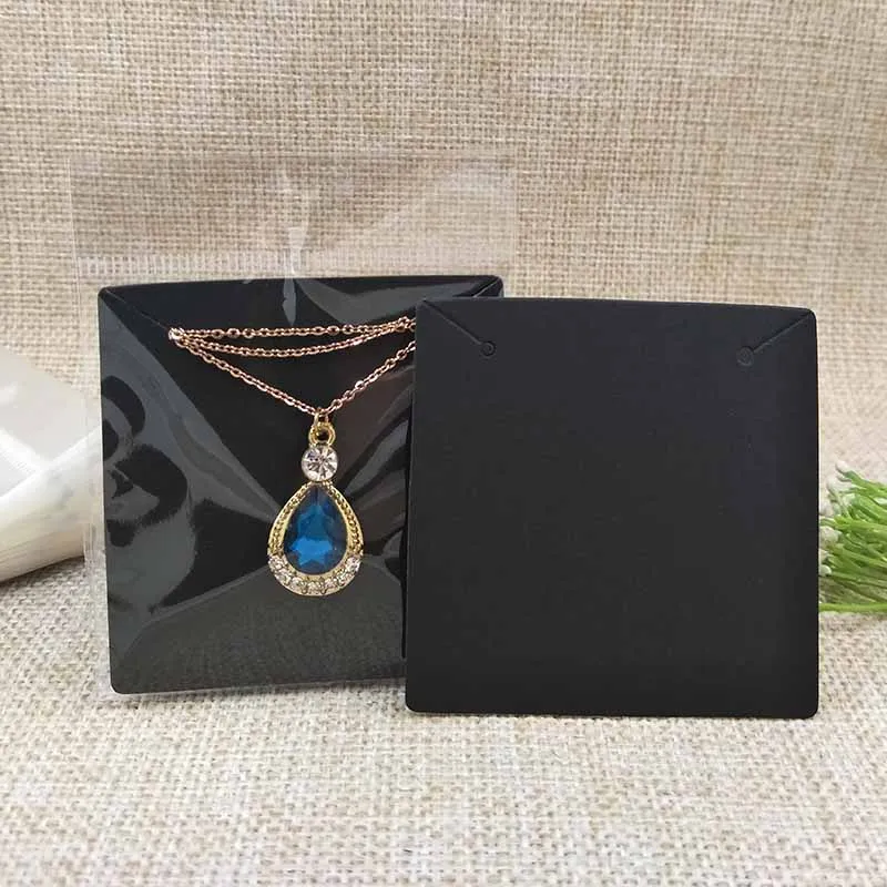 

6.5*6.5cm white/black/brown DIY blank jewelry card paper cardboard necklace display card 100pcs+100 plastic bag