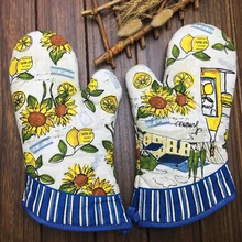 1 пара прихваток для духовки лимон и дизайн: подсолнечник перчатки для духовки эффективно держатель кастрюли изолированные перчатки кухонная посуда