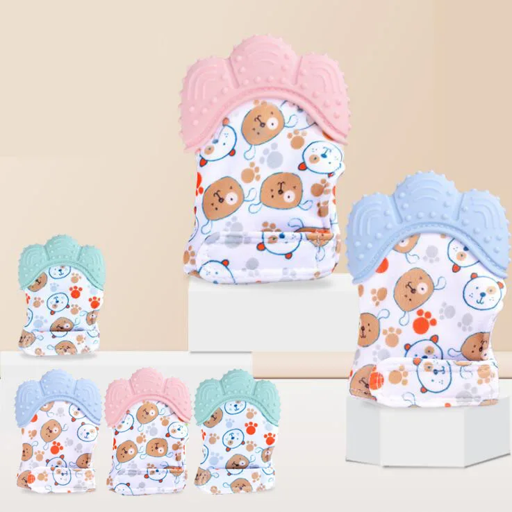 Baby Teething Glove SiliconeTeething Mitten Cartoon Bear Newborn Nursing Silicone Teether Mitt 1 Piece
