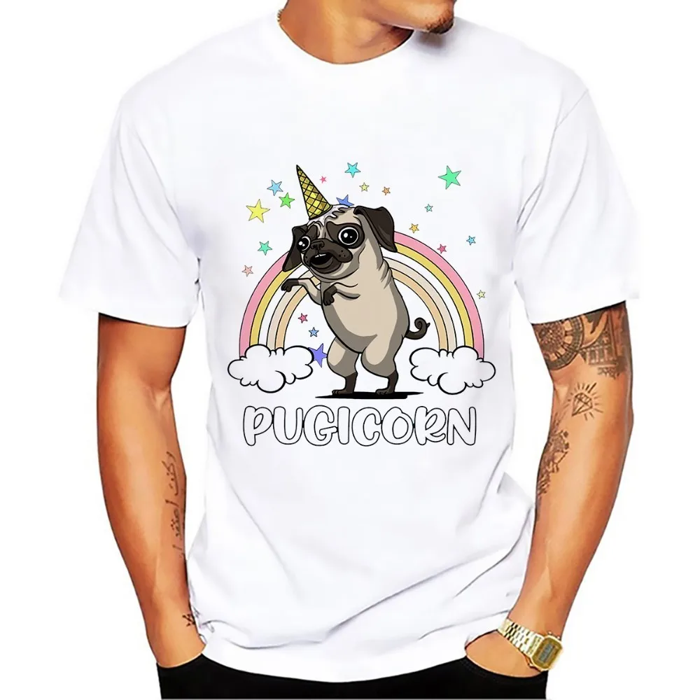 Pugicorn Забавный Мопс фантазия Радуга футболка для мужчин 2018 новая белая