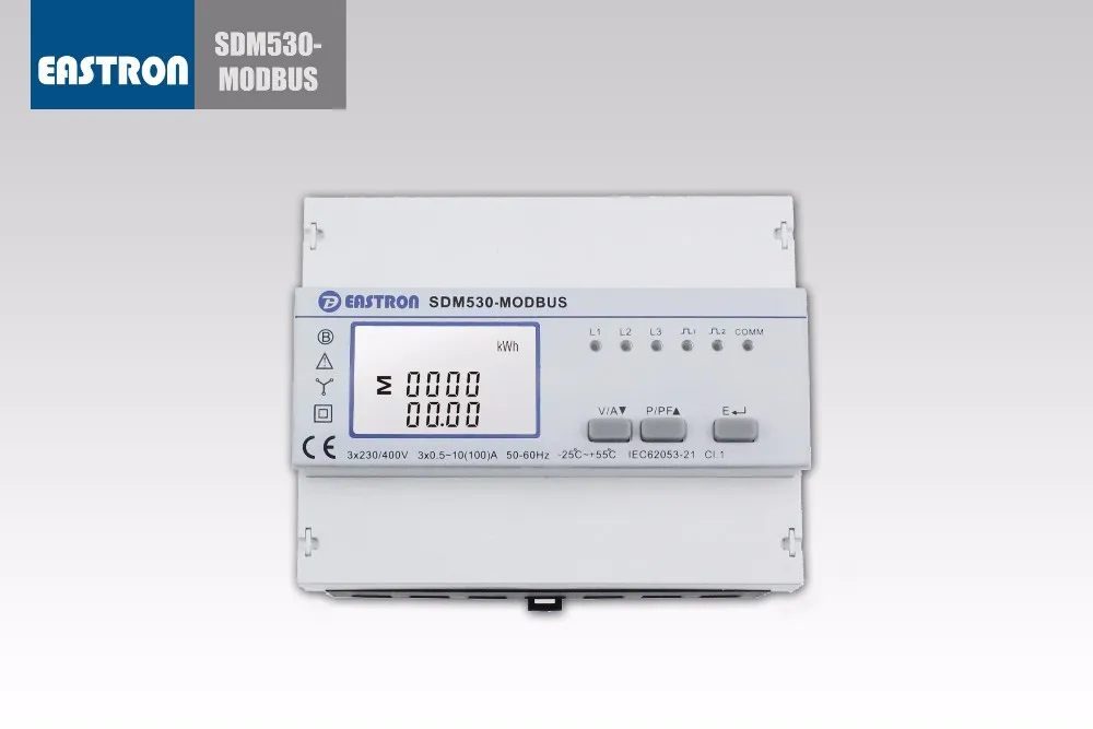 SDM530-Modbus трехфазный четырехпроводный din-рейку счетчик энергии, RS485 Modbus RTU и импульсный выход, CE утвержден