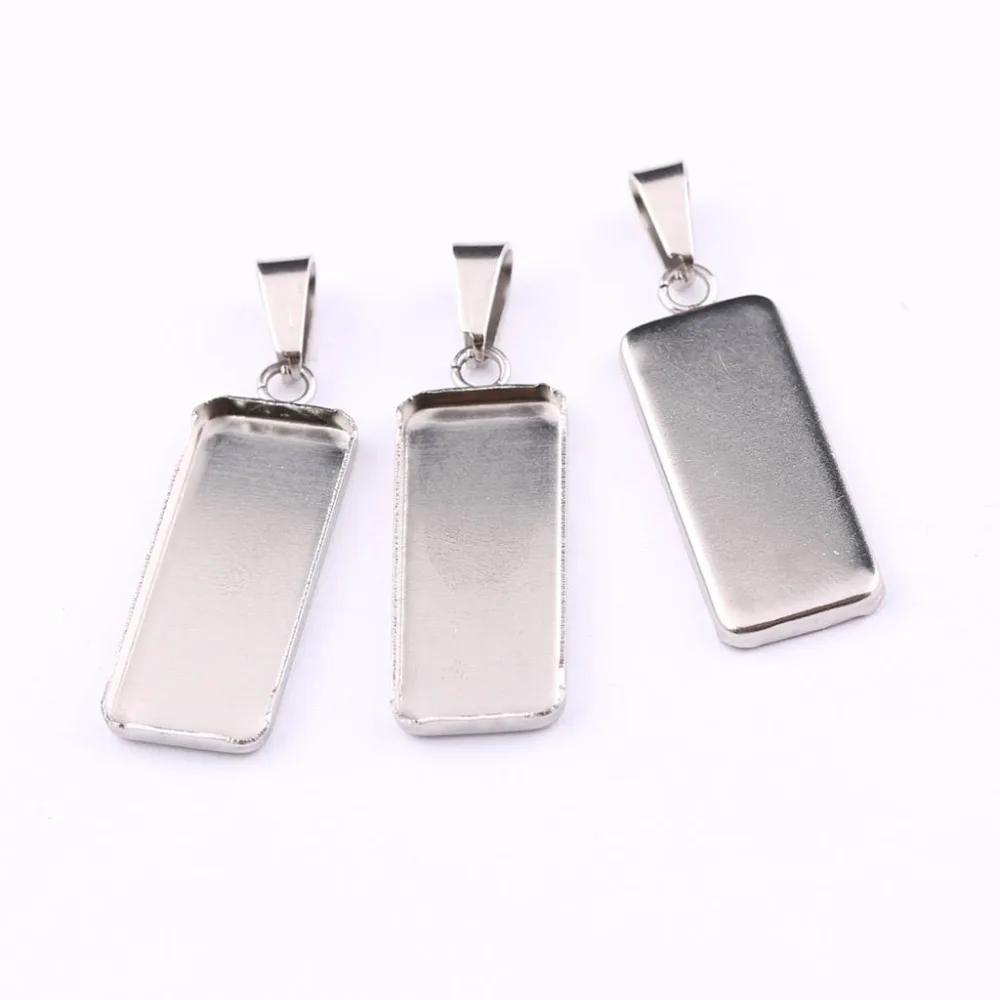 

10pcs stainless steel rectangle cabochon base 10x25mm dia blank pendant setting trays with bails diy jewelry findings