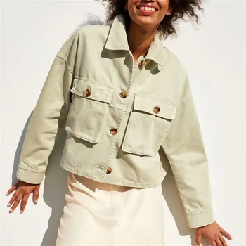 

Women basic solid jacket pockets single breasted turn down collar coat long sleeve vintage outerwear casual tops