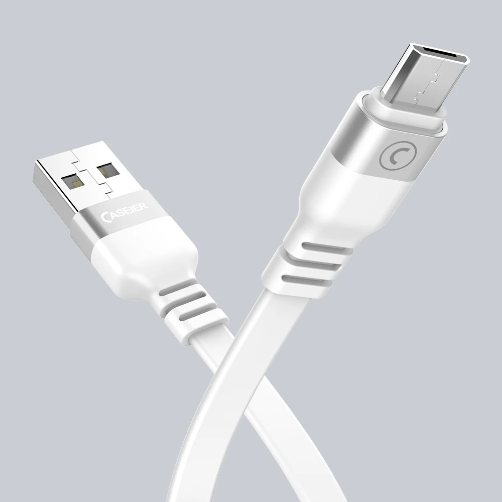 Caseier Тип C USB C кабель Micro usb зарядка плоский, из ПВХ плоский провод зарядный кабель Micro USB C кабели для Samsung huawei Xiaomi кабель usb - Цвет: White