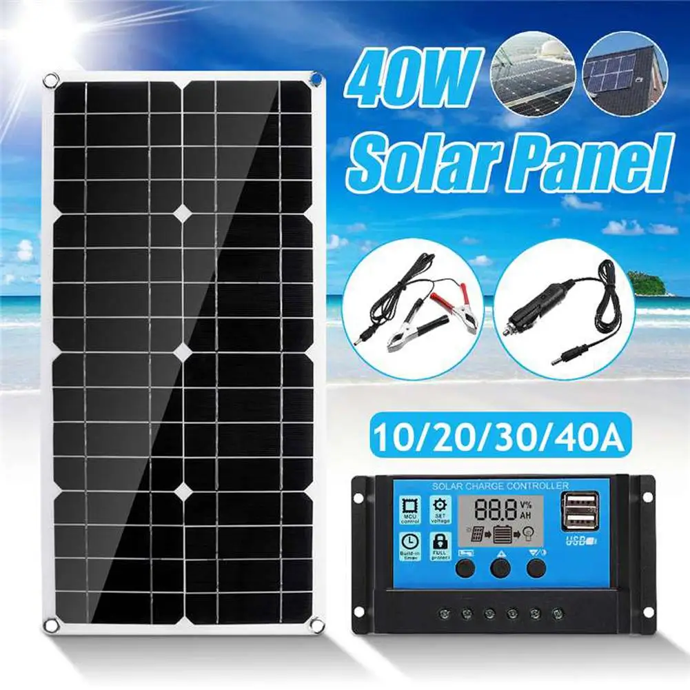 

40w Solar Panel Double USB With 10/20/30/40A Dual USB Solar Panel Regulator Controller Ect For Car Yacht RV Lights Charge