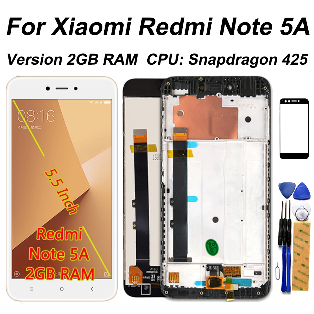 

100% Tested LCD Display For Xiaomi Redmi Note 5A 2GB RAM Touch Screen Digitizer Assembly For Y1 Lite LCD 5.5 inch