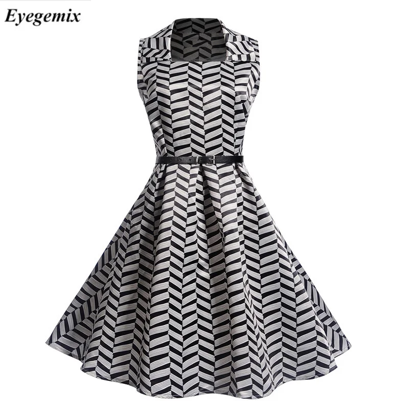 

Summer Hepburn Vintage Dress Square Collar Pressure Dress Women Large Swings Dress Vestidos Plus Size S -2xl With Sharpness