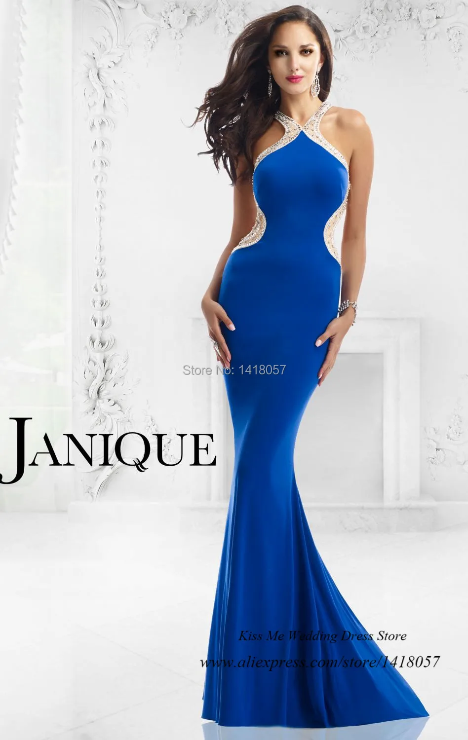 Aliexpress.com Acheter Moulante Sexy longue sirène robes de bal 2015 perles bleu Royal femmes formelle robes de soirée Backless robe de Formatura de