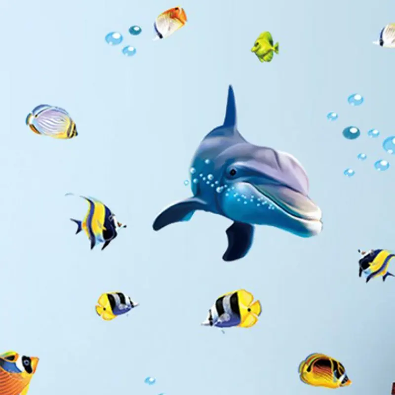 Waterproof Kitchen Bathroom Wall Sticker Ocean Deep Water Sea Home Decorative Stickers Fish Dolphin Decor Decal Mural Kids Room