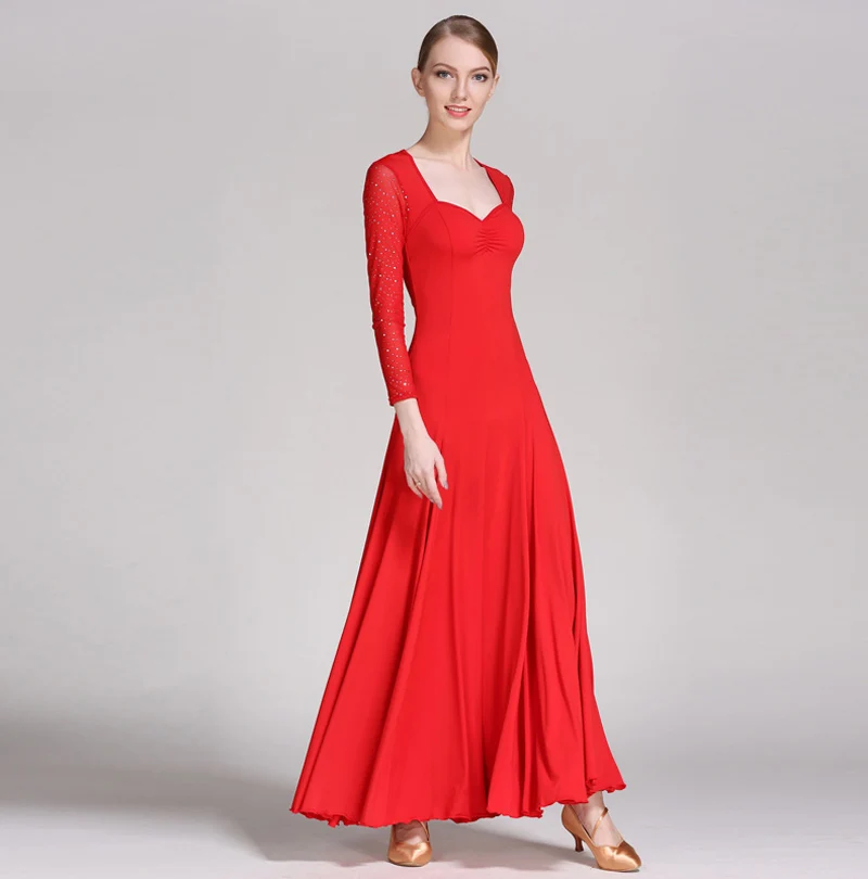Cheap Ballroom Dresses 3 Color Lady's Long Sleeve Stage Dancing Wear