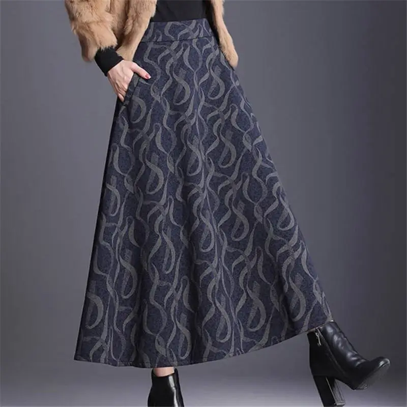 Новая осенне-зимняя женская винтажная Длинная шерстяная юбка с высокой ...