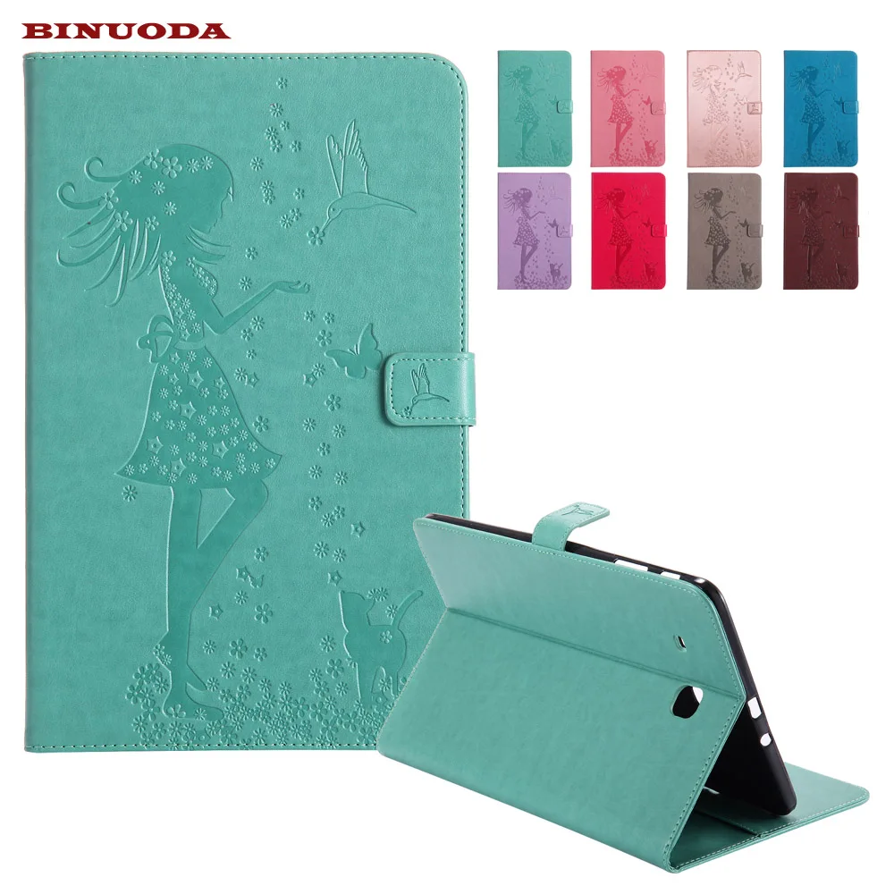 

Woman and Cat Embossed Auto Sleep Wake UP Function Flip PU Leather Stand Cover for Samsung Galaxy Tab E 9.6 SM-T561 Case T560