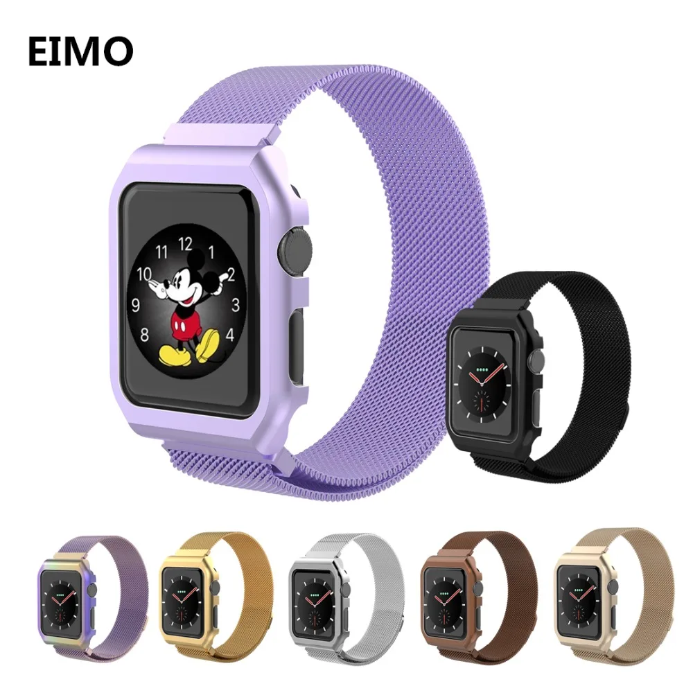 

For Apple Watch band Milanese Loop strap+watch case 42mm 38mm iwatch series 3 2 1 Link Bracelet Stainless Steel bands watchband