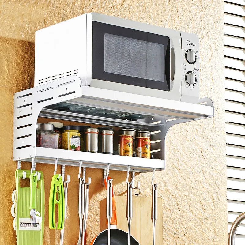  Space aluminum free punching microwave oven wall mounted double oven bracket kitchen storage rack L - 32910105134