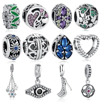 

New Arrival 925 Sterling Silver Love Heart Flower Enamel Beads Fit Original Pandora Charms Bracelets&Bangles DIY Crystal Jewelry