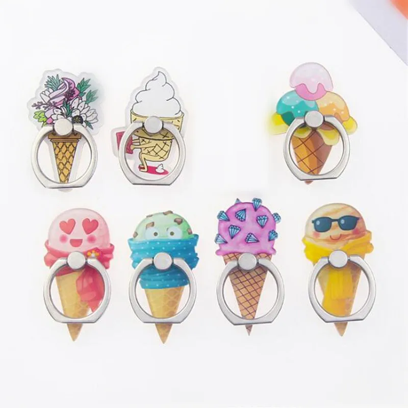 

100PCS/LOT Cartoon Cute Ice cream Food Finger Ring Smartphone Stand Holder Mobile Phone Holder For iPhone Huawei All Phone