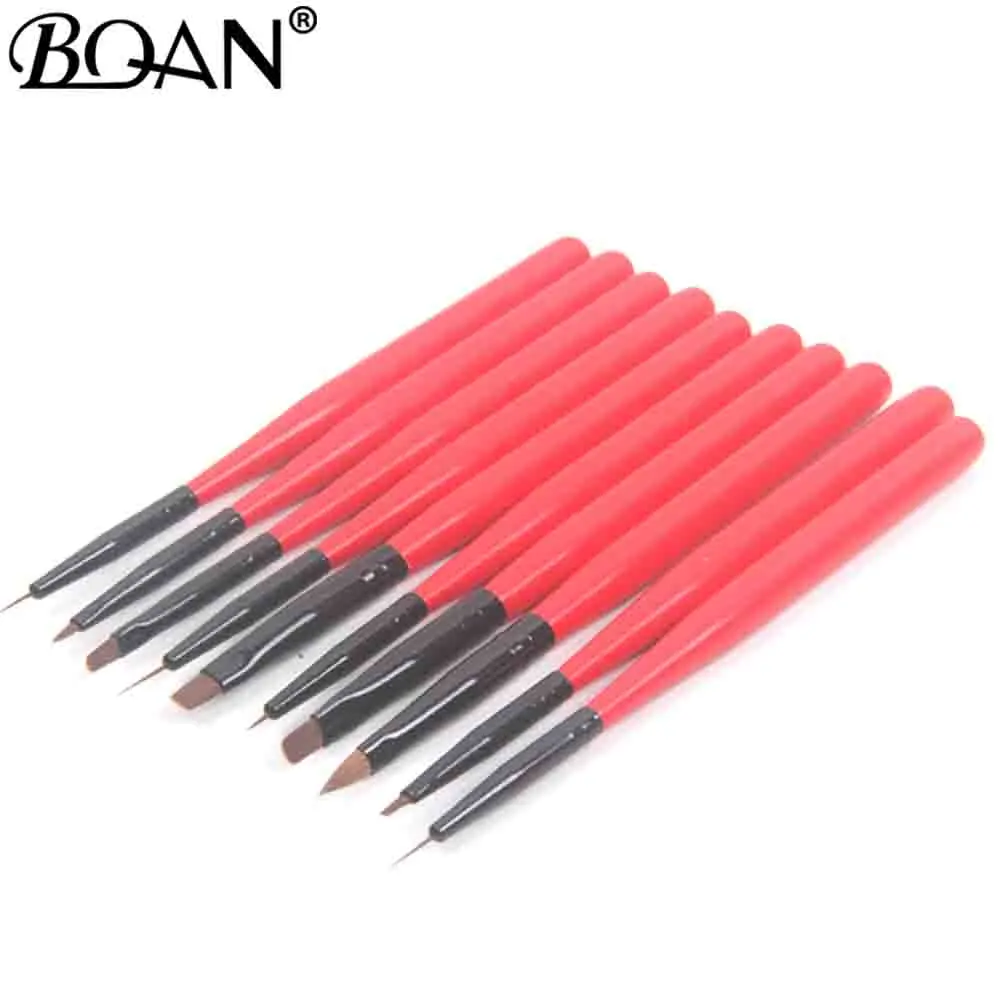 BQAN 10 шт./Партия набор кистей для дизайна ногтей различных размеров медная ручка Дизайн Лак нейлоновый гелевый Рисунок кисти для ногтей