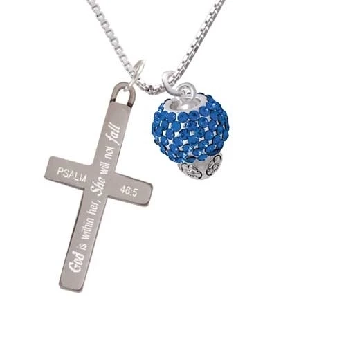 Blue Crystal Sparkle Spinner - She will not Fall - Cross Necklace (1)