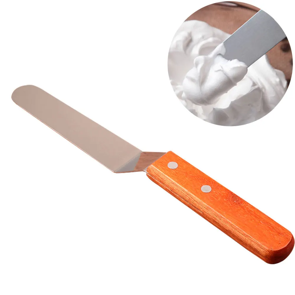 

1pcs Cake Decorating Angled Icing Spatula of 6 Inch Wooden Handle Stainless Steel Offset Frosting Spatulas