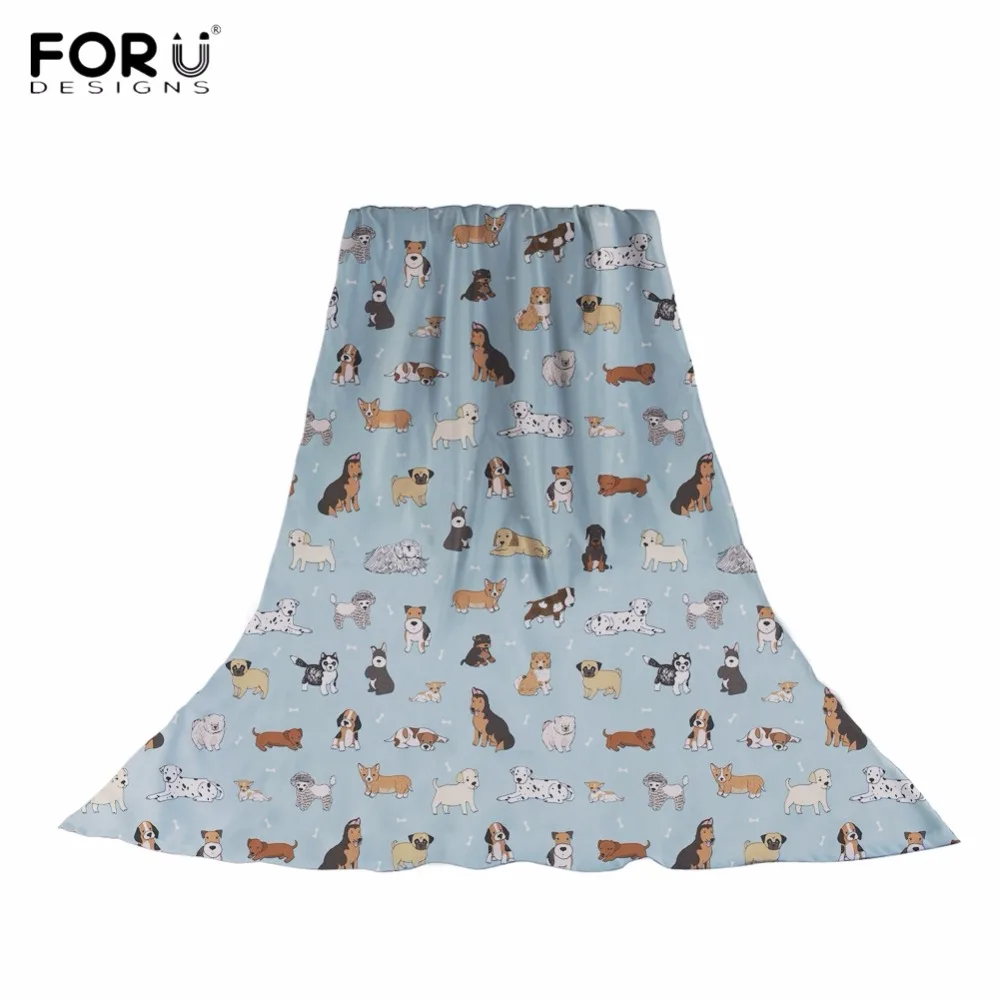 

FORUDESIGNS Cute Puppy Doodles Printed Women Long Silk Scarves Spring/Autumn Female Mufflers Fashion Sun Protection Beach Towels