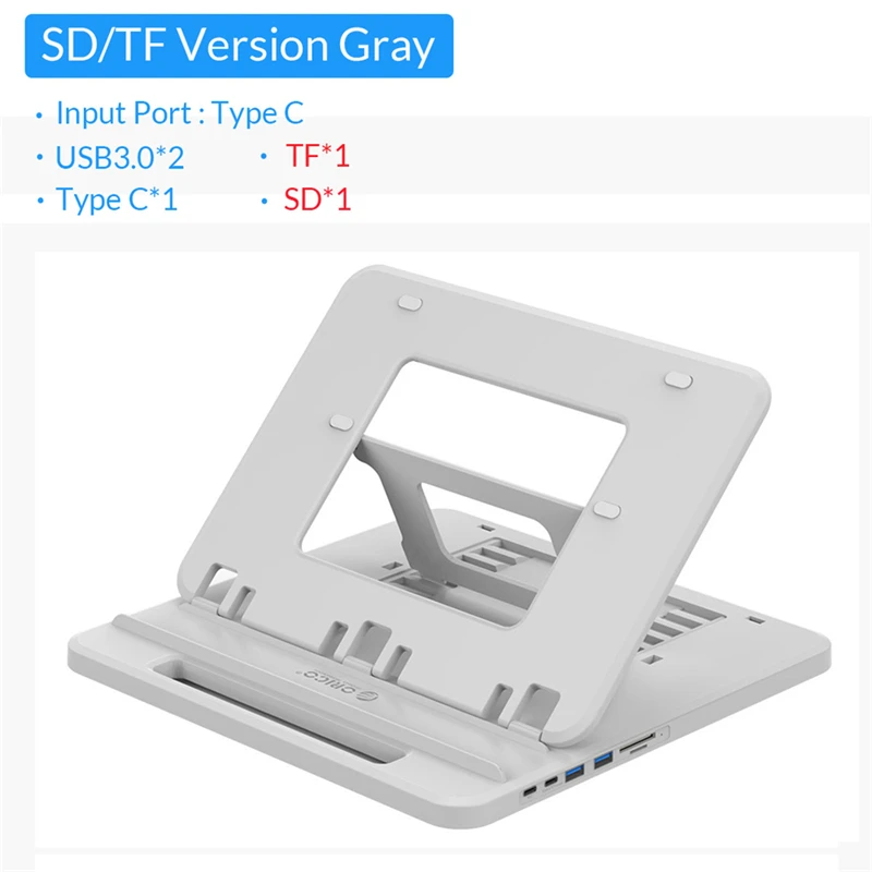 ORICO Универсальный держатель для планшета, ноутбука, подставка, 3 порта, USB3.0, док-станция с держателем, PD Зарядка для iPad, iPhone, планшета, ноутбука - Цвет: SD TF Model Gray