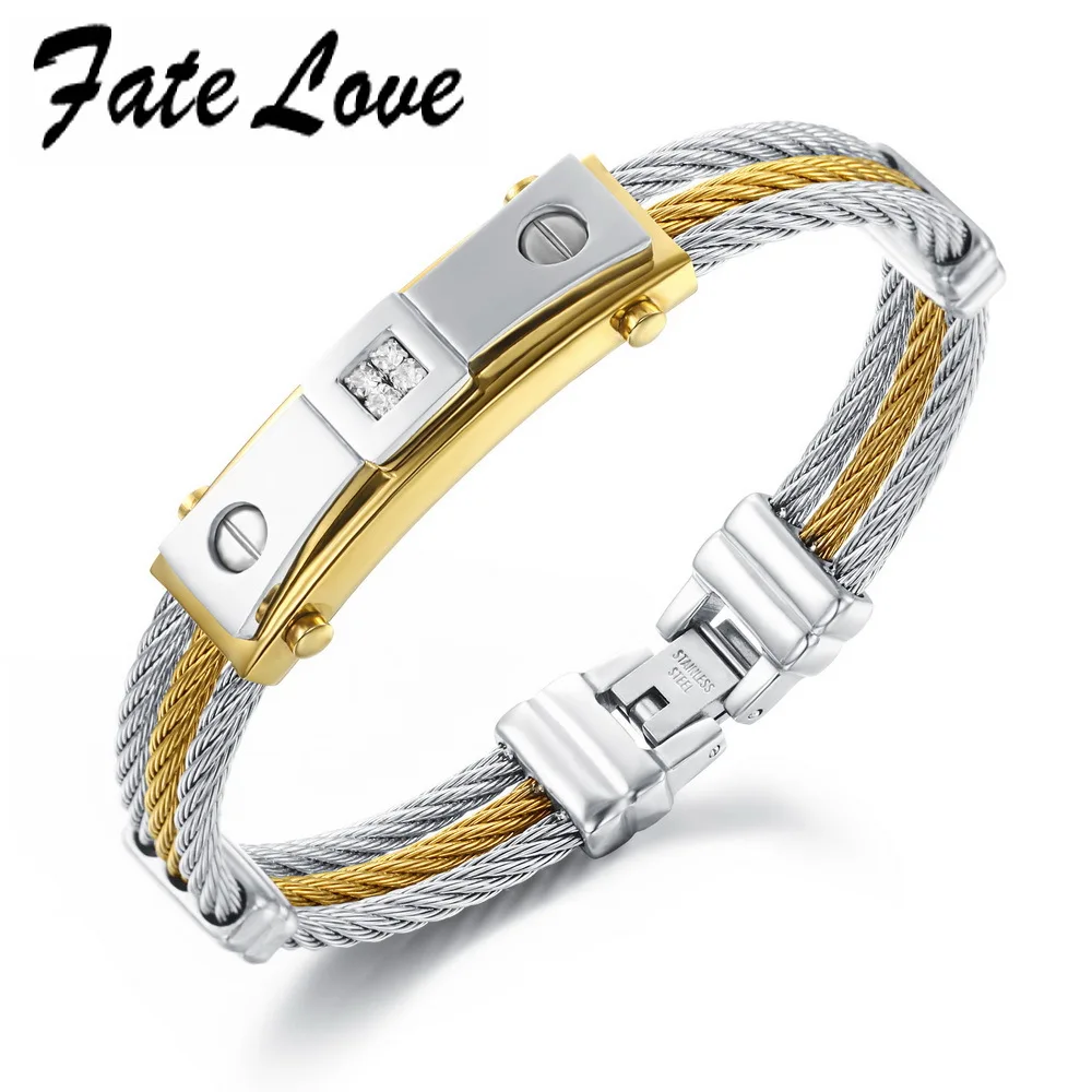 Buy Punk Stainless Steel Rope Chain Bracelet Crystal