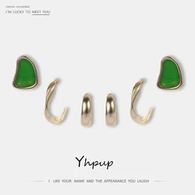 Yhpup 3 пар/уп. трендовые минималистичные медные серьги-гвоздики 14 к, золотые геометрические серьги, набор ювелирных изделий для женщин, девушек, вечерние, подарок