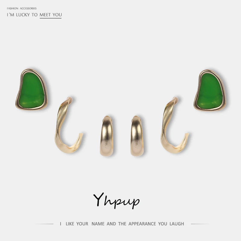 

Yhpup 3 Pair/Set Trendy Minimalist Copper 14 K Stud Earrings Gold Geometric Earrings Set Jewelry for Women Girl Party Gift 2019