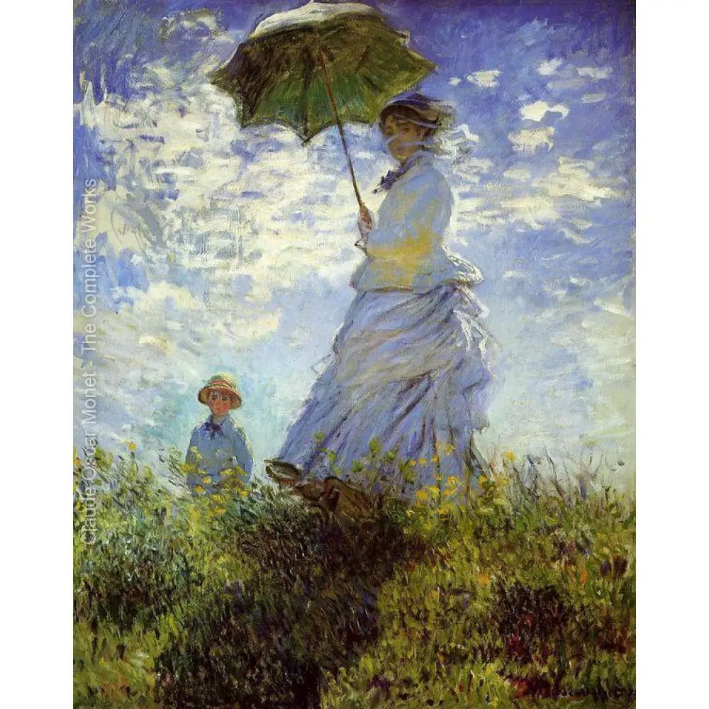 

Handmade Famous oil paintings of Claude Monet Canvas Reproduction The Walk Woman With A Parasol study room decor High quality