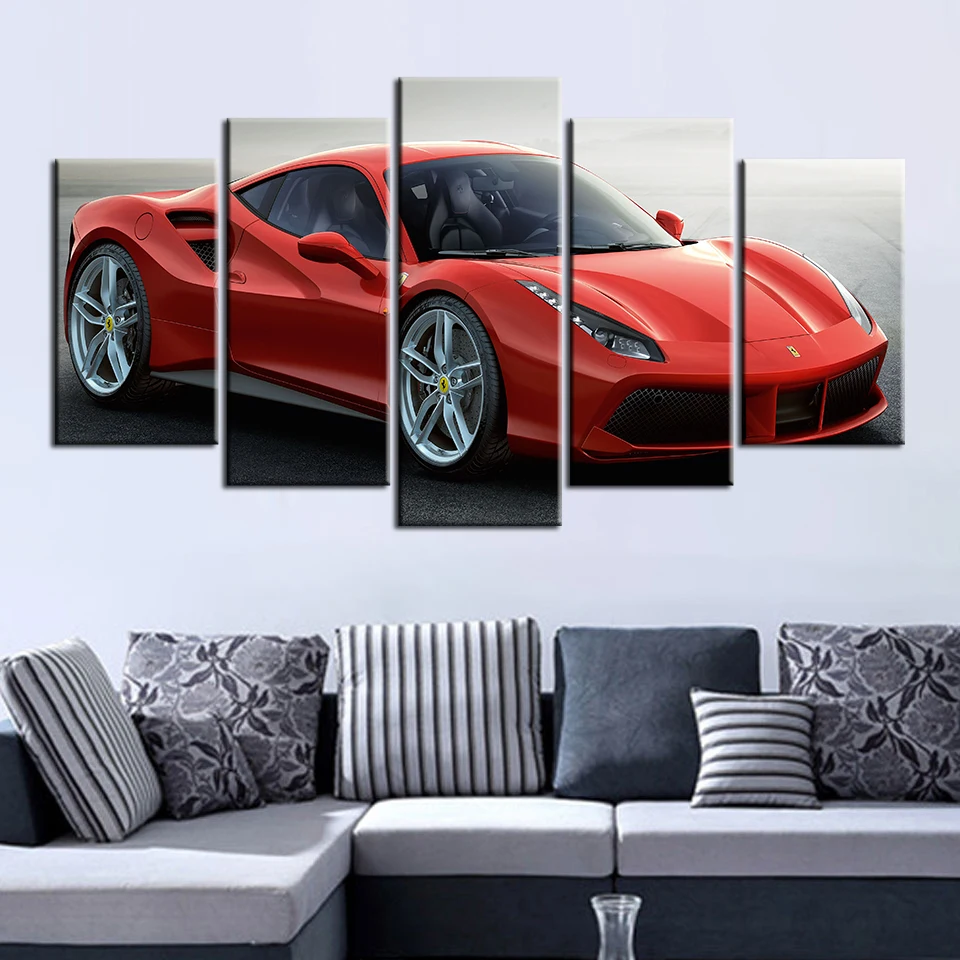 Wall Art Framed Home Decor Canvas Print Painting 5 Pieces Super Car