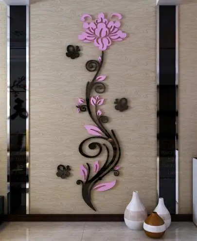 3D Stickers Fleurs Miroir Muraux Rose Flower Vine Sticker DIY