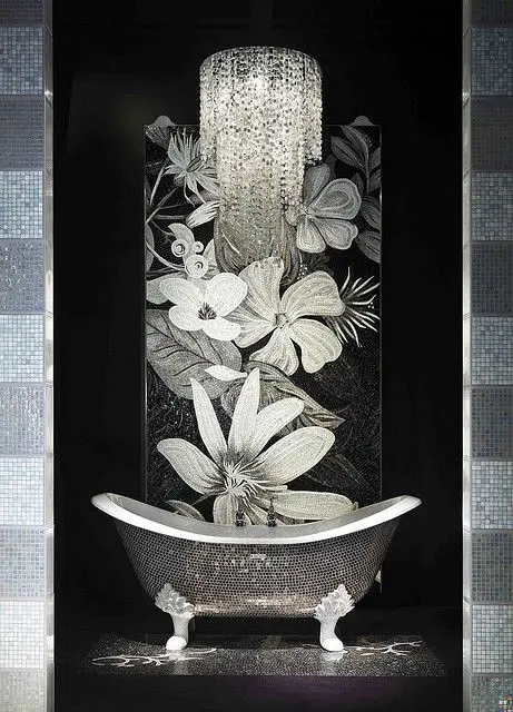

Luxurious Mosaic Tiles silver bathroom