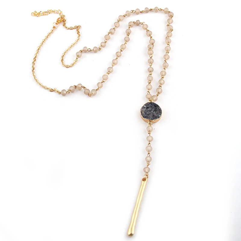 Модные 6 мм матовые бусы четки цепи с круглым друзы тонкий бар подвески ожерелья для женщин Лариат ожерелья