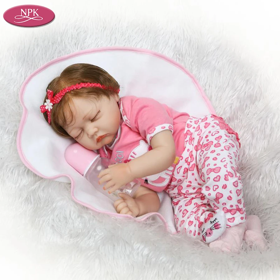 NPK 55CM SIlicone Reborn Baby Doll Girl 22 inch Soft Cloth Body Handmade Lifelike Newborn Sleeping Pink Princess Doll Soft Toys (4)