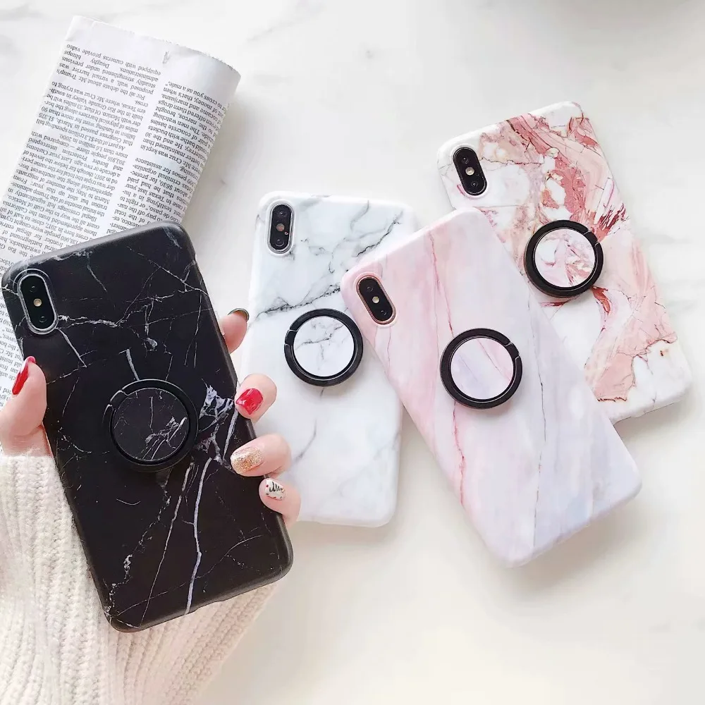

ZRICKIE Case For iPhone X Xs Max Marble Metal Finger Holder Silicone TPU Matte Case For iPhone Xr 8 7 6 6S Plus Case Fundas Capa