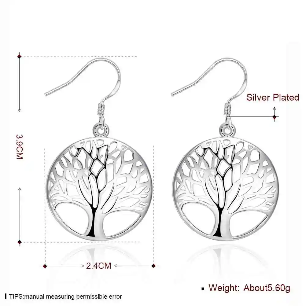 Wholesale elegant Silver Tree Of Life drop earrings totem gift wife unique women earing wedding arbre argent