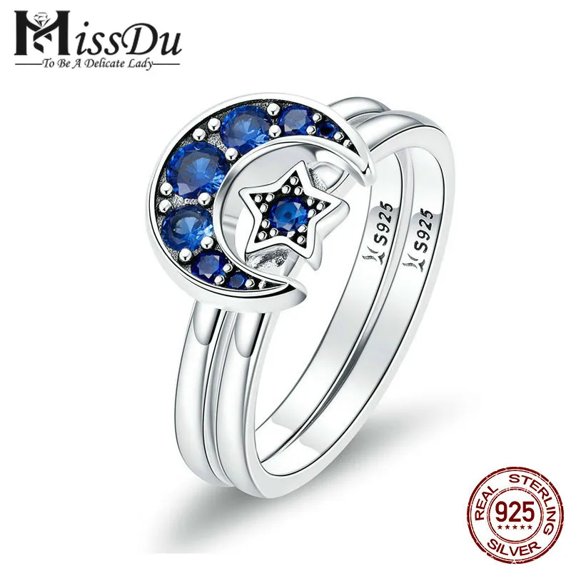 

Authentic 925 Sterling Silver Blooming Moon and Star Blue CZ Female Rings for Women Sterling Silver Jewelry Anel SCR412