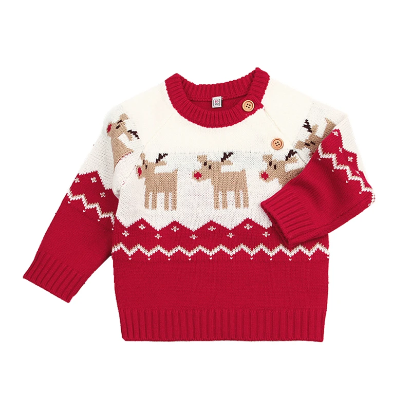Зимний пуловер для маленьких мальчиков; осенний свитер для новорожденных; вязаный свитер с рисунком лося; теплая одежда для маленьких девочек; Рождественский топ