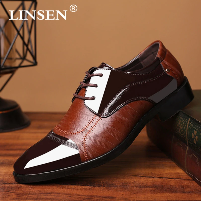 

Mens Lace Up Business Dress Shoes Oxfords For Men 2019 Luxury Brand Men Flats Fashion High Quality Genuine Leather Shoes 38-48