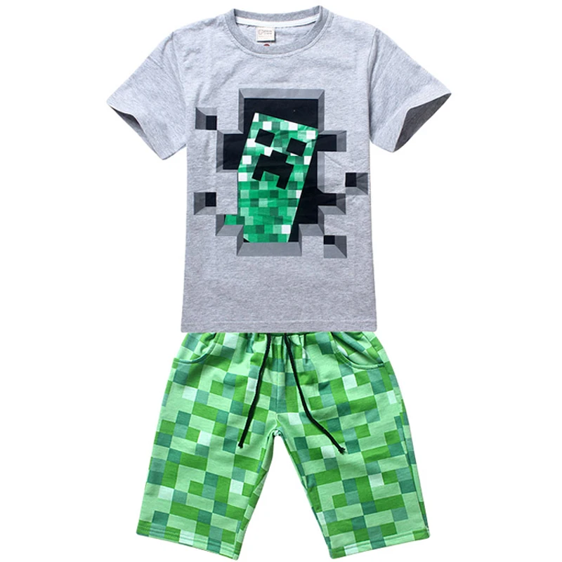 

Minecraft short sleeve T-shirts for boys suit Sets Children's Clothing Summer Cartoon Baby Girls clothes kid's top + pants 2PCS