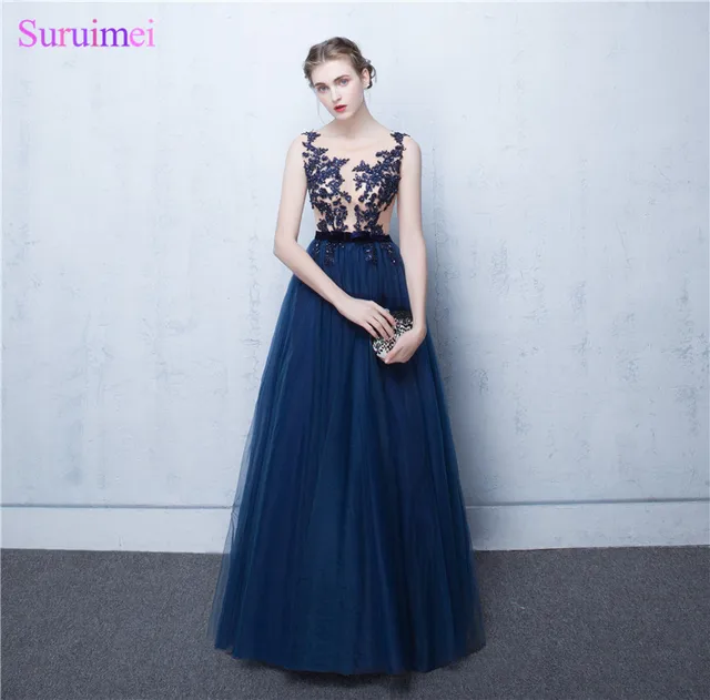 navy blue chiffon gown