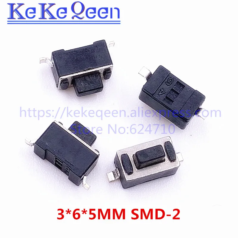 50 шт./лот 3*6*4 3 мм SMD 3*6*5 2 контактный микро переключатель Белый Черный тактильный