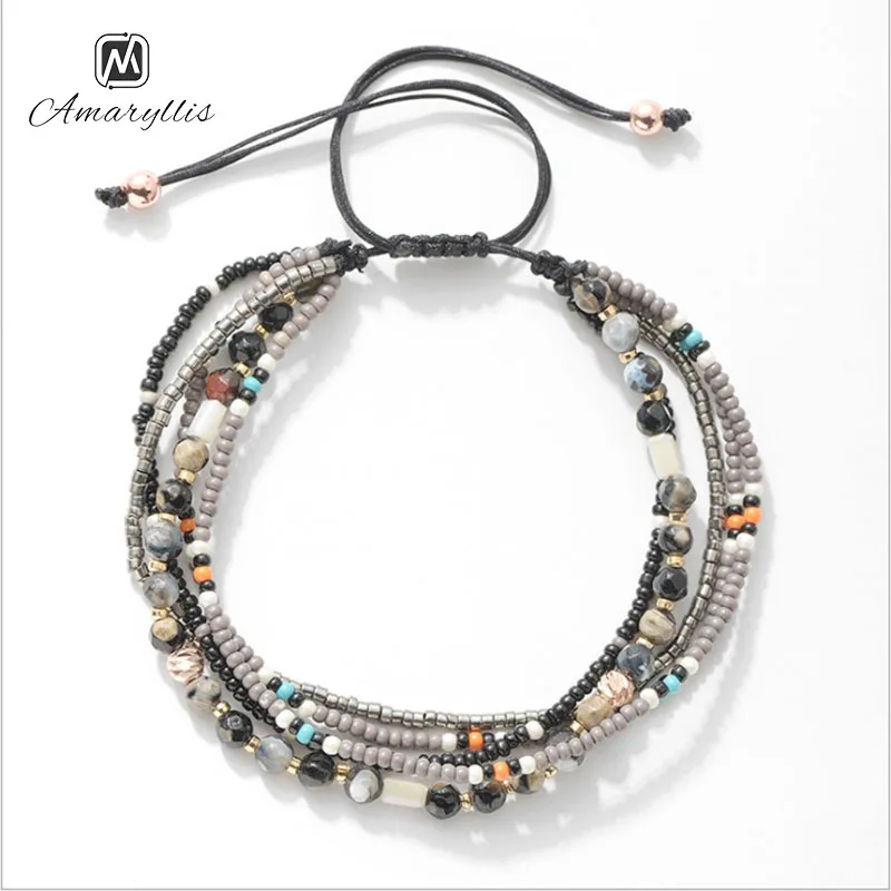 

Amaiyllis Bohemia Weave Adjustale Bracelet Bangle For Couple Ethnic Multilayer Rows Beaded Bangle Bracelet Ethnic Beach Bracelet