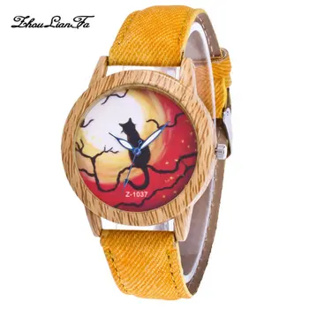 

Cute Cat Pattern Fashion Girls Quartz Wristwatches Denim Strap Alloy Case Women Dress Watch for Dropshipping montre femme 2018