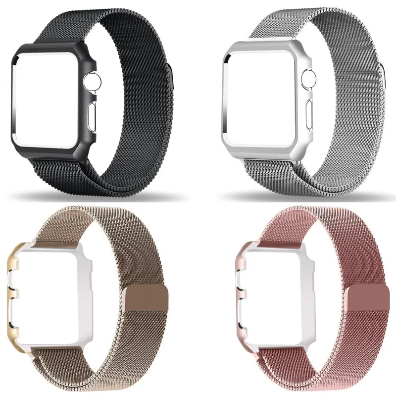 

Colorful Milanese Loop Magnetic Clasp Strap for Apple Watch Band Mesh Stainless Steel Watchband With Metal Frame Straps